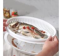 ZoraYorce Bandeja de vapor para pescado, multifuncional, ovalada, para microondas, con tapa, para pescado, panecillos y panes de albóndigas