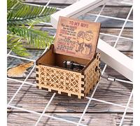 ZoraYorce Caja de música de madera con manivela a mano con temática "To My Wife", caja de música para decoración del hogar, pequeña caja de música, hecha a mano para Halloween y Navidad