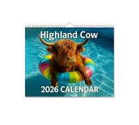 ZoraYorce Calendario de pared de vaca Highland 2026, versátil calendario de pared de 12 meses, calendario de papel grueso, arte de pared rústico de granja