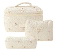 ZoraYorce Juego de 3 bolsas de maquillaje acolchadas para mujer, gran capacidad, con cremallera, bolsas de almacenamiento de algodón, Style Four, 12*7*2.4in, Fashion