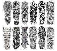 ZoraYorce Pegatinas de tatuaje de imitación de manga completa, impermeables, 12 unidades, pegatinas de tatuaje corporal, tatuaje semipermanente, pegatinas de tatuaje de animales para mujeres y hombres