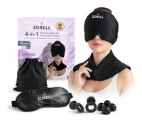ZORELL Gorro Migraña Frío/Calor 360° con Gel Extra Grueso + Cubre Hombros y Antifaz de Satén | Set Antimigraña Reutilizable para Alivio de Migraña, Cefalea y Dolor de Cabeza