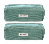 ZORESCOLEO 2 estuches de pana para niños, estudiantes y adultos, estuche de gran capacidad con cremallera, bolsa de cosméticos de viaje, Hierba verde, as the pic show