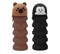 ZORESCOLEO 2 estuches telescópicos para bolígrafos de dibujos animados, bolsa de silicona con cremallera, estuche para lápices, soporte para bolígrafos de pie para estudiantes, Y oso, as the pic show
