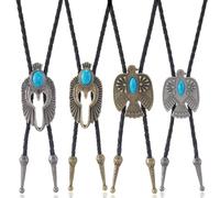 ZORESCOLEO 4 colgantes de metal punk con piedra de pájaro para hombre y mujer, bolotie de piel sintética occidental, corbata, joyería, camisa, cadena, collar, The rope is 100cm long, Metal