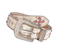 ZORESCOLEO Cinturón de cintura con tachuelas de cristal brillante a color blanco, accesorio de moda versátil para mujer, blanco, as the pic show