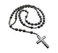 ZORESCOLEO Elegante collar de cruz con cuentas y piedras para hombre, collar espiritual unisex, as the pic show, Piedra volcánica natural, piedra biliar negra, cuentas acrílicas, cristales