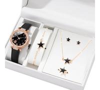 ZORESCOLEO Elegante reloj con colgante a juego, collar, cadena, pulsera, anillos, práctico juego de aretes de aleación con textura, Five pointed star, Metal
