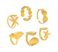 ZORESCOLEO Juego de 6 anillos ajustables abiertos con diseño de estrellas de mar, conchas, estrellas, joyería de playa para mujeres, amigas, hermanas, as the pic show, Metal