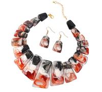 ZORESCOLEO Juego de collar de cadena de clavícula y aretes de gota distintivos para mujeres que aman el dije vintage, as the pic show, Resina