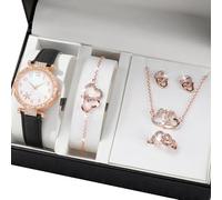 ZORESCOLEO Juego de reloj y joyería de mariposa, accesorios elegantes de aleación, colección de relojes y joyas para mujer, atuendo diario, Black and white, Metal