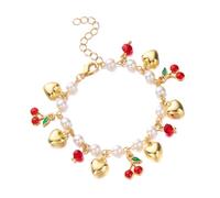 ZORESCOLEO Pulsera de cuentas de corazón y cerezas de fresa para mujer, ajustable, encantadora, joyería de frutas, piezas de declaración, as the pic show, Metal