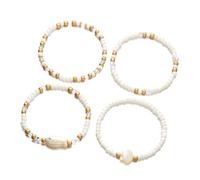 ZORESCOLEO Pulseras de cerámica hechas a mano con cuentas de pescado con detalles de conchas marinas, joyería apilable y elástica para mujer, as the pic show, Resina, cerámica, cuentas de arroz