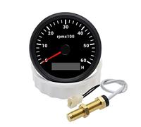 zorfar Sensor de tacómetro Universal de 85MM con medidor de horas, medidor de tacómetro de RPM con retroiluminación de 7 colores for coche, barco y caravana, 12V, 24V(6000RPM M16)