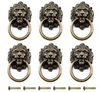 Zorfeter 6 pomos de cabeza de león, manijas de anillo de bronce antiguo para tocador, cajones, armario, joyero, con tornillos