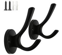 Zorfeter Ganchos negros para toallas de baño, ganchos decorativos resistentes para batas, ropa y toallas, ganchos de armario montados en la pared, paquete de 2