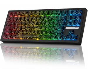 ZORNHER ZH870 Teclado mecánico inalámbrico para juegos, teclado de sonido cremoso personalizado 80% negro con teclas topográficas negras iluminadas, interruptores lineales de sonido cremoso