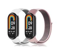 ZoRoll 2 Pack Correa Compatible con Xiaomi Smart Band 9 / Xiaomi Smart Band 8, Pulsera de Nailon Correa Compatible con Mi Band 9 / Mi Band 8 - Blanco+Rosado