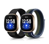 ZoRoll 2 Pack Correa para Fitbit Versa 3 / Fitbit Sense, Pulsera de Nailon Correa para Fitbit Versa 3 / Fitbit Sense - Negro+Verde&Blue