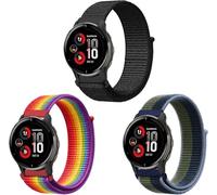 ZoRoll 3 Pack 20mm Correa para Garmin Vivoactive 6/Vivoactive 5/Venu Sq 2, Pulsera Nailon Correas para Garmin Forerunner 165/245/645/Approach S50/S44 - Negro+Arcoíris+VerdeBlue