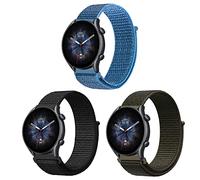 ZoRoll 3 Pack 22mm Correa para Amazfit Balance/Bip 6/Bip 5/GTR 4/GTR 3 Pro/3/2e/2, Pulsera de Nailon con Velcro Correa para Garmin Venu 2/Xiaomi Watch S1 Active - Negro+Ejercito Verde+Blue