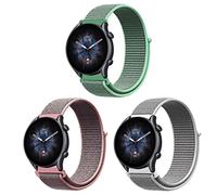 ZoRoll 3 Pack 22mm Correa para Amazfit Balance/Bip 6/Bip 5/GTR 4/GTR 3 Pro/3/2e/2, Pulsera de Nailon con Velcro Correa para Garmin Venu 2/Xiaomi Watch S1 Active - Rosado+Blanco+Menta Verde