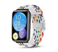 ZoRoll Correa Compatibile con Huawei Watch Fit 2, Nylon Pulsera Woven Correas Compatibile con Huawei Watch Fit 2 - Arcoiris Blanco