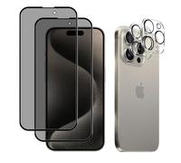 ZoRoll Cristal Templado Privacidad [2 + 2 Piezas] Compatible con iPhone 15 Pro Max + 3D Cámara Protector, [9H Dureza] Anti Espía de Protector de Pantalla Compatible con iPhone 15 Pro Max