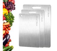 Zorplex 3 Piezas Tabla de Cortar de Titanio, 316 Acero Inoxidable Tabla de Cocina Doble Cara de Grado Alimenticio, Fácil de Limpiar Apta para Lavavajillas para Verduras, Carne, Frutas y Pan