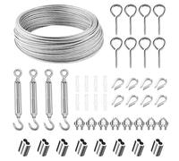 Zorplex 30m Kit de Cable de Acero Inoxidable, 3mm Cuerda Alambre de Acero Inoxidable con Revestimiento PVC, con Inoxidable 304 Tensor M5, para Plantas Trepadoras, Tendedero, Exterior Proyectos