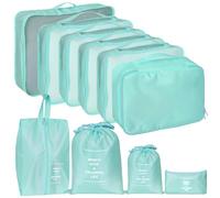 Zorplex Juego de 10 Organizadores de Maleta, Set de Packing Cubes Impermeables, Organizador de Viaje Multifuncional, Bolsas para Ropa, Zapatos, Cosméticos y Ropa Interior (Azul claro)