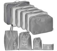 Zorplex Juego de 10 Organizadores de Maleta, Set de Packing Cubes Impermeables, Organizador de Viaje Multifuncional, Bolsas para Ropa, Zapatos, Cosméticos y Ropa Interior (Gris)