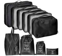 Zorplex Juego de 10 Organizadores de Maleta, Set de Packing Cubes Impermeables, Organizador de Viaje Multifuncional, Bolsas para Ropa, Zapatos, Cosméticos y Ropa Interior (Negro)