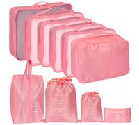 Zorplex Juego de 10 Organizadores de Maleta, Set de Packing Cubes Impermeables, Organizador de Viaje Multifuncional, Bolsas para Ropa, Zapatos, Cosméticos y Ropa Interior (Rosa)