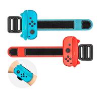 Zorplex Pack de 2 Muñequeras Ajustables para Nintendo Switch/Switch OLED Joy-Con, Pulseras Cenawin 2 en 1 Muñequera Elásticas Compatibles con Juegos de Baile y Fitness Just Dance 2025-2021(Rojo/Azul)