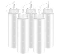 Zorplex Set de 5 Botellas Squeeze 240 ml (8 oz) de Plástico con Tapa, Reutilizables, Sin Fugas y Sin BPA, para Ketchup, Mostaza, Mayonesa, Salsas Picantes, Aceite y Condimentos