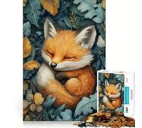 Zorrito durmiendo Entre Hojas de otoño, Rompecabezas de 1000 Piezas para Adultos, Regalo Ideal para ejercitar la Mente, Juguete artístico para Relajarse, Regalo Memorable 50x75cm