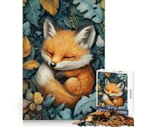 Zorrito durmiendo Entre Hojas de otoño, Rompecabezas de 1000 Piezas para Adultos, Regalo Ideal para ejercitar la Mente, Juguete artístico para Relajarse, Regalo Memorable 50x75cm