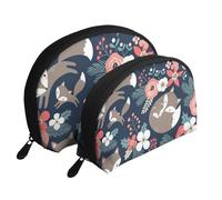 Zorro Animal Flor Mon and Daughter Son, Bolsa de Maquillaje de Concha, Monedero pequeño para Mujer, Bolsa de artículos de tocador, Bolsa de cosméticos, 2 Piezas