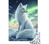 Zorro Ártico Puzzle de 1000 Piezas Papel para Adultos Escena Auroras Boreales Relajación Decoración Hogar Regalo 52x38cm/1000pcs