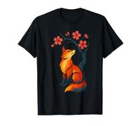 Zorro bajo Flor de Cerezo Tranquilo Naturaleza Escena Camiseta