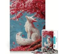 Zorro Blanco bajo un Cerezo en Flor Rompecabezas de 1000 Piezas para Adolescentes Juego de concentración Mental Corte de precisión Bordes Lisos Juego para Rellenar Calcetines navideños (50x75cm)