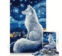 Zorro Blanco bajo un Cielo Estrellado Rompecabezas de 1000 Piezas para Adultos Ayuda a despejar la Mente y a aliviar el estrés Divertido Bordes precisos Un Regalo Encantador (50x75cm)
