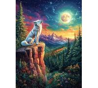 Zorro Blanco en acantilado rocoso bajo Luna Puzzles 1000 Piezas Juguete Educativo 3D Fauna Mascotas Rompecabezas Familiar para Toda La Familia Entretenimiento Creativo Decorativo 1000 PCS