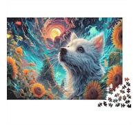 Zorro Blanco en el Campo cósmico de Girasol Puzzle Mascotas Rompecabezas 1000 Piezas - Desafiante, Adultos, Juego Familiar, Decoración del Hogar 70x50cm/1000pcs