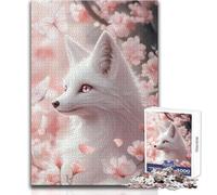 Zorro Blanco Entre Flores de Cerezo, Rompecabezas de 1000 Piezas, Aprendizaje Consciente, Divertido Juego, Celebraciones alegres, tamaño 38x52cm