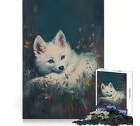 Zorro Blanco Entre Flores, Rompecabezas de 1000 Piezas para Adolescentes, Pensamiento lógico, Tiempo Libre Divertido, Corte Limpio, (38x26cm)