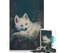 Zorro Blanco Entre Flores Rompecabezas de 1000 Piezas para Adultos Juguete Que desafía la Mente Corte preciso alineación Actividad Divertida para Toda la Familia (50x75cm)