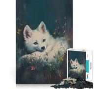 Zorro Blanco Entre Flores Rompecabezas para Adultos de 1000 Piezas Divertido para Entrenar la Mente Piezas sin Rebabas y de Corte Limpio Actividad para Compartir en Familia (38x26cm)