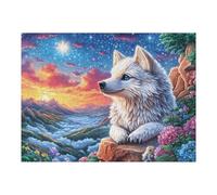 Zorro Blanco sobre una Roca en Las montañas estrelladas Puzzles 500 Piezas Maquetas 3D Construir Sin Pegamento Rompecabezas Educativo para Familia Desafío Intelectual Decoración Hogar 500 PCS